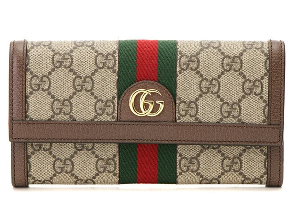 Gucci Ophidia GG Continental Wallet Long Canvas Leather Beige Cream Brown